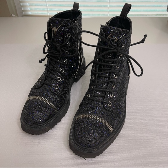 Giuseppe Zanotti sz 36.5 lace up combat boots glitter - Picture 3 of 15
